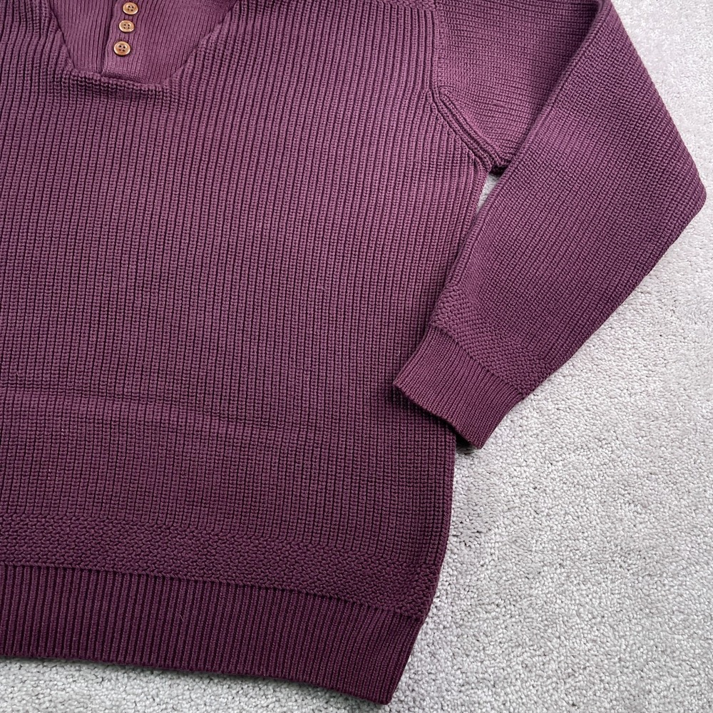 Cabelas Sweater Mens XL Tall Red Burgundy Henley Heavy Cotton Ribbed Fisherman - Picture 4 of 13